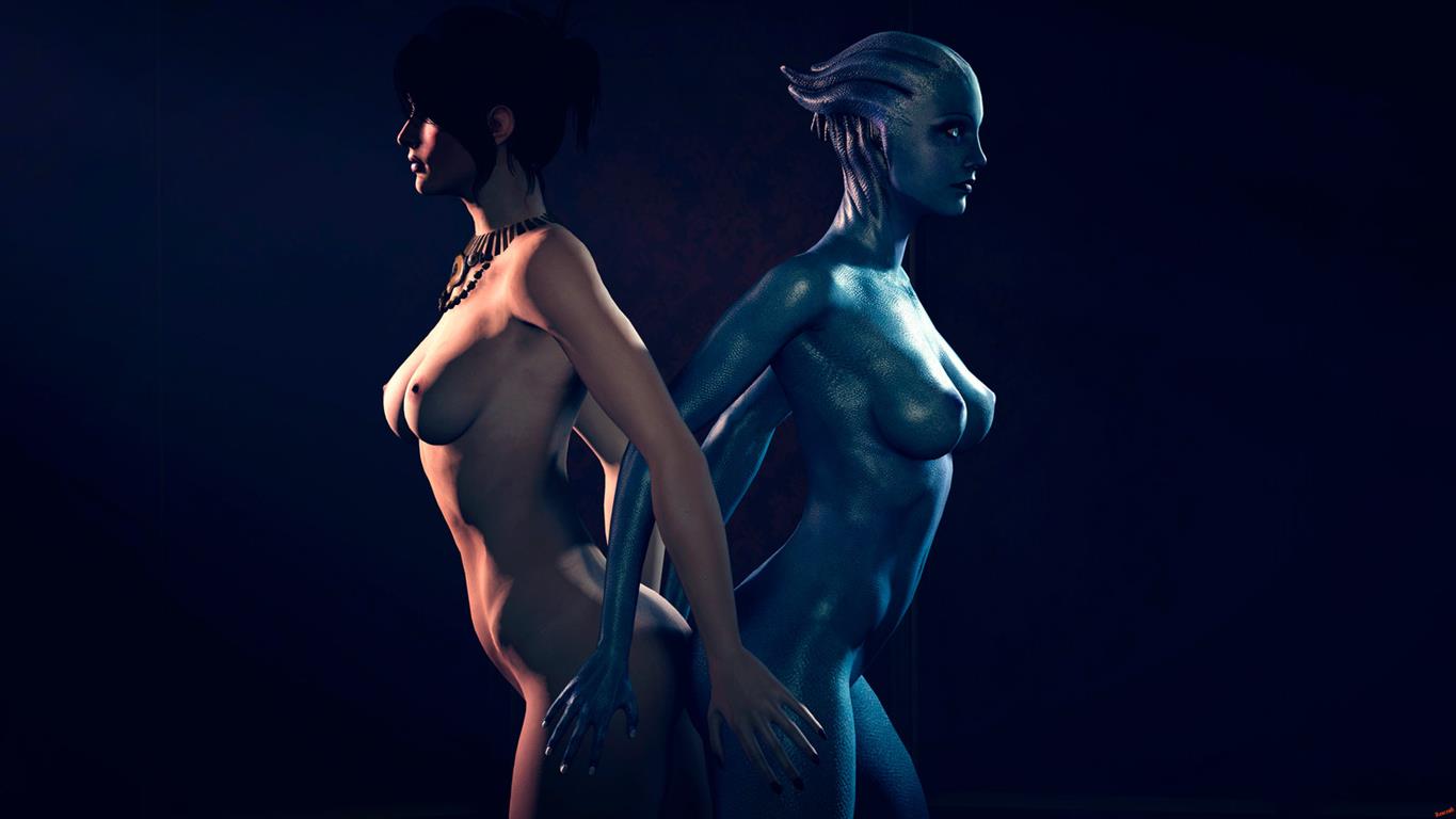 2girls, 3d, crossover, dragon age, dragon age inquisition, female, female only, liara t'soni, mass effect, morrigan (dragon age), rescraft, source filmmaker