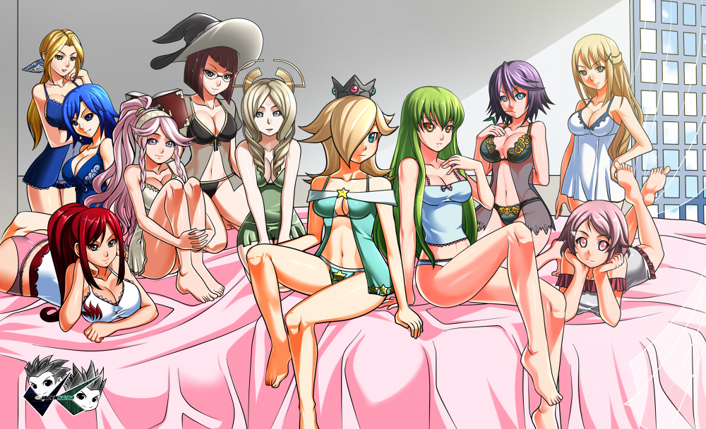 11girls 6+girls barefoot big_breasts black_lingerie black_panties blonde_hair blue_eyes blue_hair blue_lingerie blue_negligee blue_panties breasts brown_eyes brown_hair c.c. cleavage clothed clothing code_geass conception_2 crossover crown dead_or_alive emmeryn_(fire_emblem) erza_scarlet fairy_tail feene_glass female female_only fire_emblem fire_emblem_awakening green_eyes green_hair grey_eyes group harem helena_douglas human jadenkaiba juvia_lockser large_breasts laying_down lingerie lisbeth mario_(series) miriel_(fire_emblem) multiple_girls negligee nintendo olivia_(fire_emblem) panties pink_eyes pink_hair pink_panties princess_rosalina purple_eyes purple_hair red_hair rosario+vampire shinozaki_rika shirayuki_mizore smile sword_art_online tank_top tecmo underwear white_lingerie white_panties white_tank_top witch_hat yellow_eyes