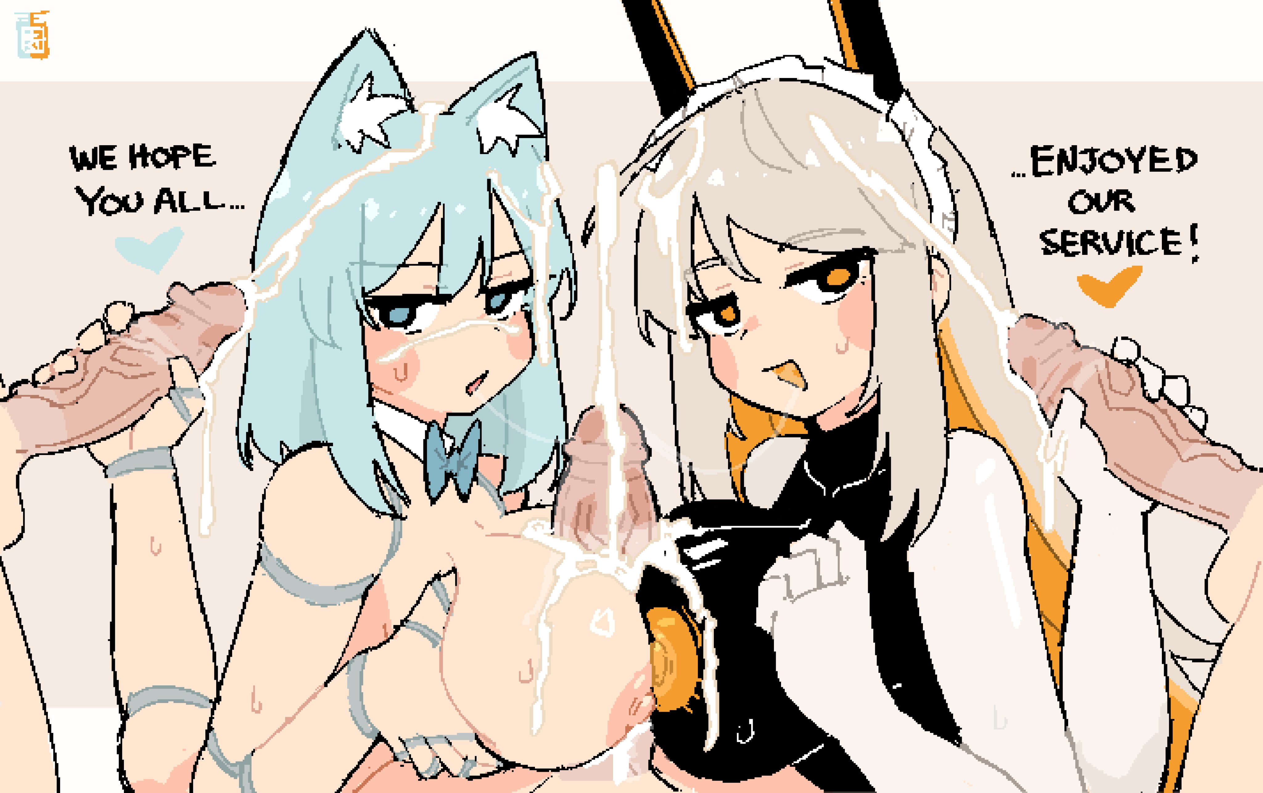 alterkyon, cum, cum in hair, cum on breasts, double paizuri, handjob, lunatheri, multiple boys, multiple hands, multiple penises, oc, orion (alterkyon)