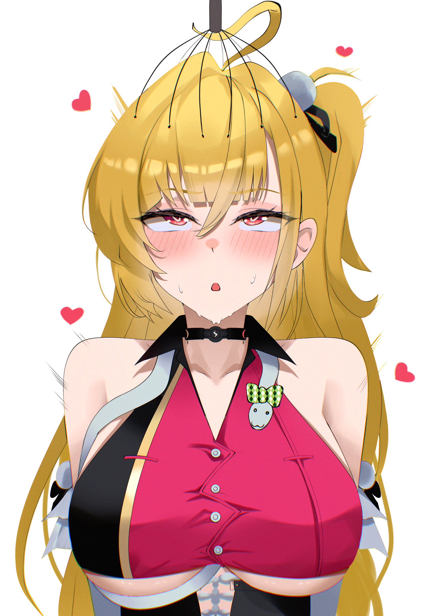 1girls, 2026, 2d, 2d (artwork), bare shoulders, big breasts, blush, boobs, breasts, cissia (zenless zone zero), clothed, clothing, color, colored, digital media (artwork), female, female only, front view, hair, heart, hi res, hoyoverse, huge breasts, large breasts, long hair, mihoyo, red eyes, simple background, snake, solo, tits, upper body, white background, yellow hair, zenless zone zero