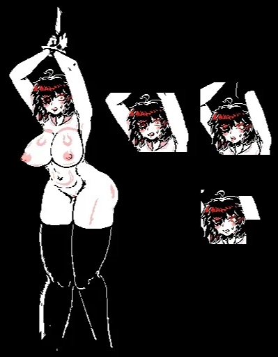 1girls, artist request, big breasts, bondage, bound, chara, female, female chara, female only, femsub, multicolored eyes, naked female, pixel art, thigh gap, thigh socks, tied up, undertale, undertale (series)