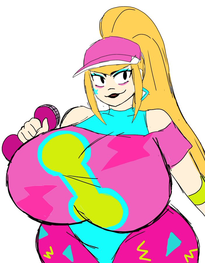 2026, 2d, 2d (artwork), big breasts, black lipstick, blonde hair, brawl stars, breasts, female, hyper, melodie (brawl stars), momiji (artist), pump it melodie (brawl stars), smile, solo female