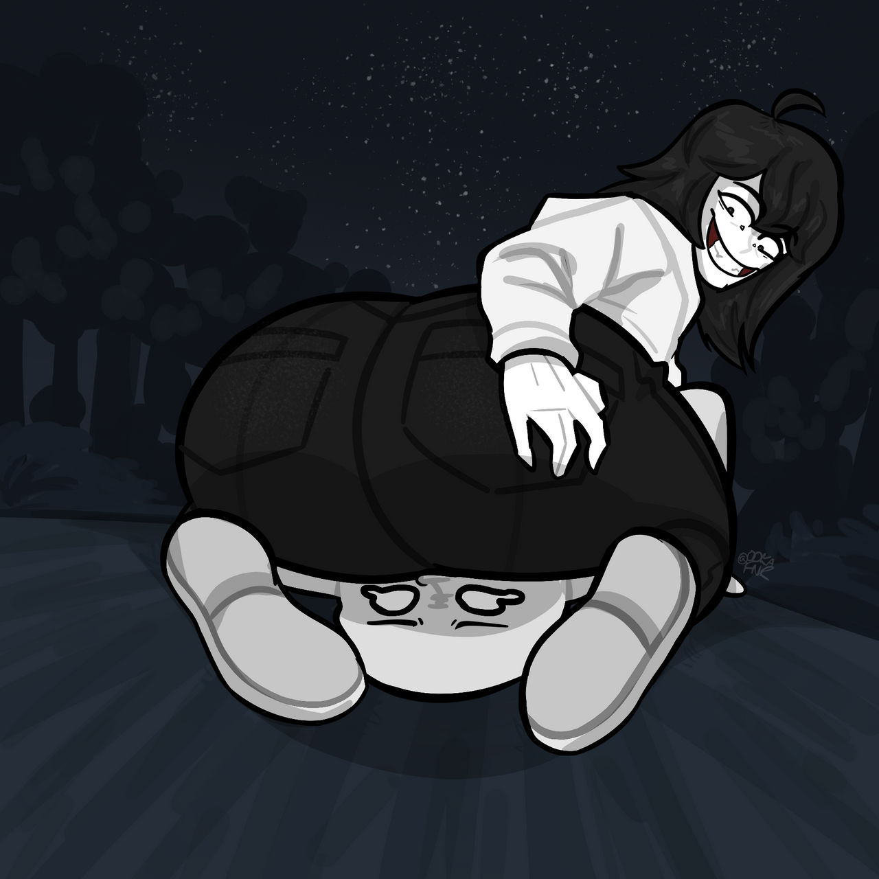 1boy, 1boys, 1male, 1males, 2boy, 2boys, 2male, 2males, alternate version available, anon, ass, big ass, big butt, black eyes, black hair, black jeans, butt, clean version, creepypasta, facesitting, fat ass, fat butt, femboy, femboy jeff the killer, fully clothed, gay, grabbing ass, grabbing own ass, grin, huge ass, huge butt, jeans, jeff the killer, looking back, male, male focus, male only, odukafornoreason, smiling, thick ass, thick butt, tight jeans
