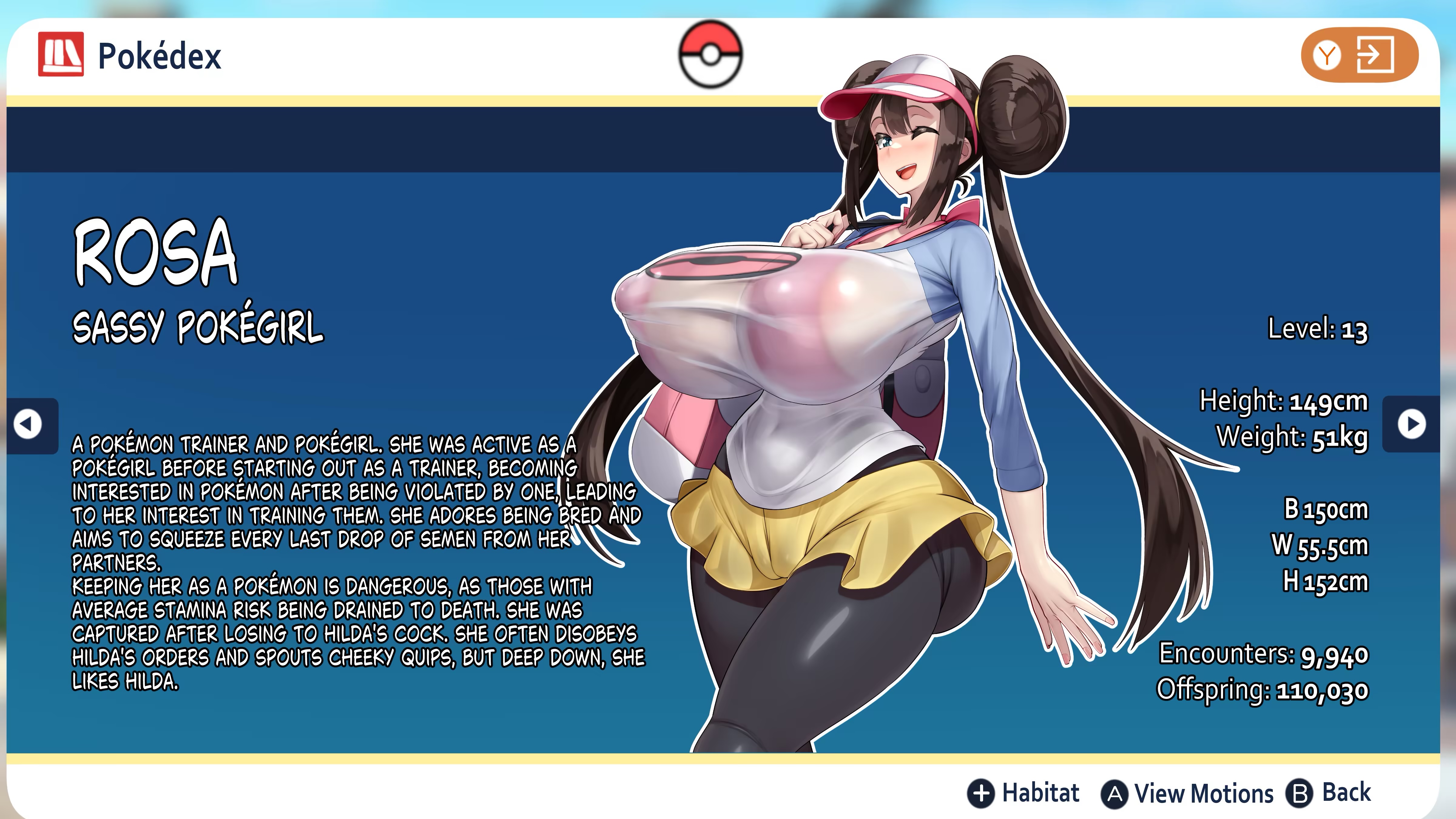 female, female only, implied futanari, kawahagitei, measurements, pantyhose, pokemon, rosa (pokemon), three sizes, voluptuous