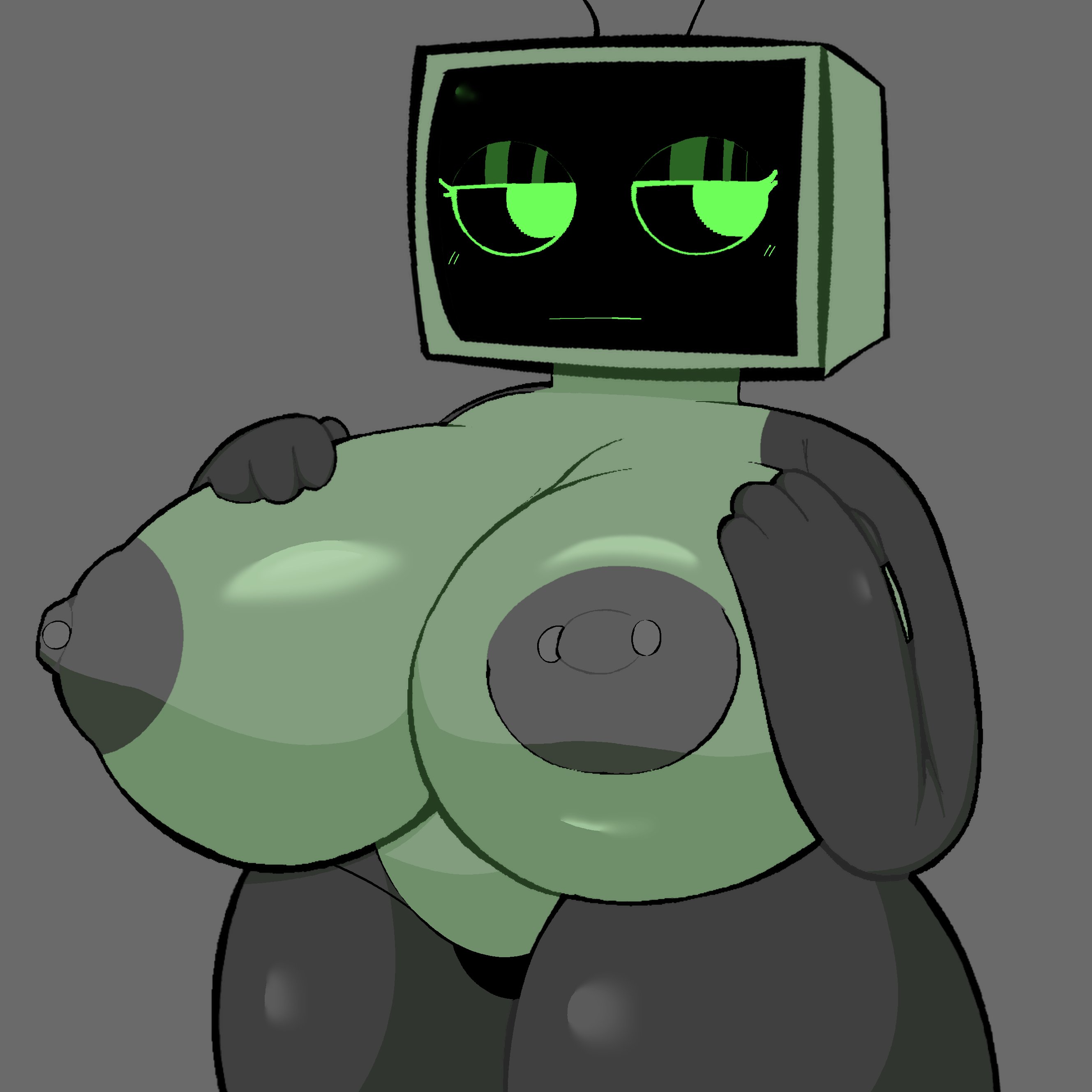 1girls, 2d, 2d (artwork), antennae, antennae (anatomy), ass, big breasts, breasts, dandy's world, female, female focus, female only, gigantic breasts, green eyes, grey background, huge breasts, large breasts, massive areolae, massive breasts, nipple piercing, nipples, nipples out, non-mammal breasts, nsfwkirukato, roblox, robot, robot girl, solo, tagme, thick, thick thighs, thighhighs, thighs, tv, tv face, tv head, tv head robot, tv screen, tv woman, vee (dandy's world)
