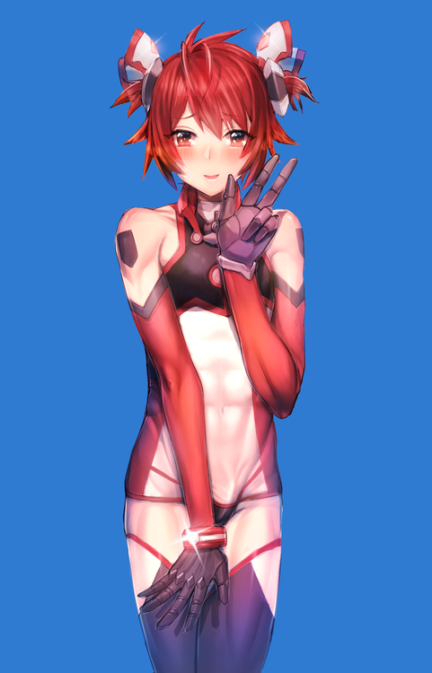 1boy androgynous blush bow bulge clothing femboy hairbow male male_only mitsuka_souji ore_twintail_ni_narimasu penis red_eyes red_hair rule_63 solo tail_red trap