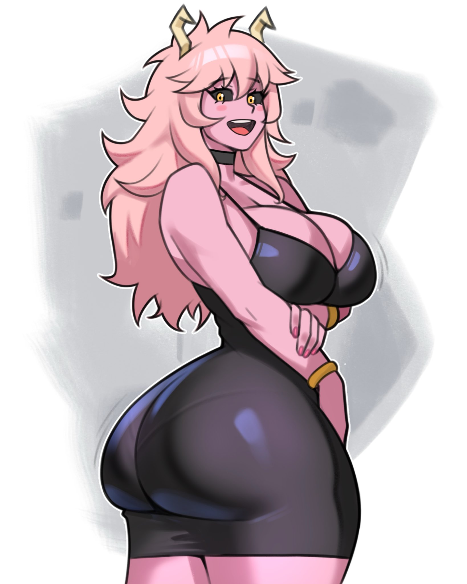 1girls, alternate version available, arms up, ashido mina, ashido mina time-skip, ass, ass bigger than head, ass bigger than torso, ass clapping, ass focus, ass in dress, big ass, big breasts, boku no hero academia, boku no hero academia (finale), breasts, bubble butt, dress, fat ass, female, female only, gluteal fold, handbag, horns, huge ass, jakuson z, large ass, massive ass, milf, mina ashido, mina ashido curvy (meme), mina ashido time-skip, my hero academia, my hero academia (finale), pink hair, pink skin, pink-skinned female, post-timeskip, rear view, solo, tagme, thick ass, thick thighs, thunder thighs, wide hips