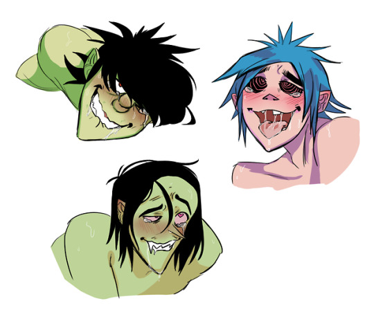 2018, 2d, 2d (gorillaz), ace copular, ahe gao, ahegao face, crossover, crying, drooling, gorillaz, male, male only, murdoc niccals, pleasure face, powerpuff girls, swirly eyes