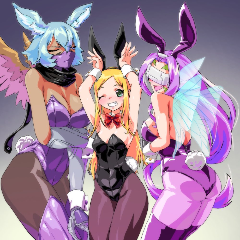 3girls bunny_ears bunnysuit digimon digimon_(species) fairimon fairymon female female_only gerusyu kazemon shutumon zephyrmon