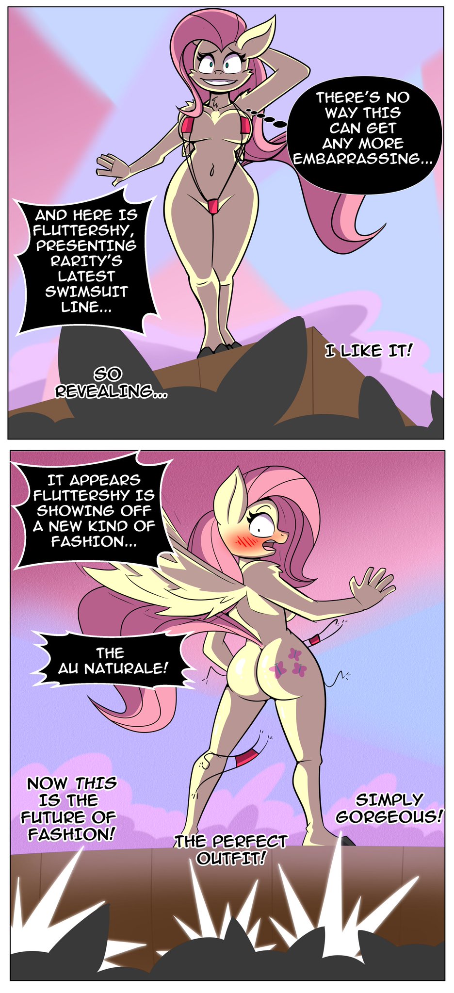 1girls accidental_exposure ass bikini birbpan breasts embarrassed embarrassed_nude_female enf english_text female fluttershy_(mlp) humiliation mask_bikini my_little_pony public_humiliation public_nudity senftember senftember_(2024) tagme text wardrobe_malfunction