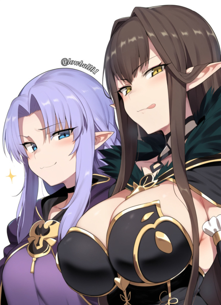 :3 big_breasts blue_eyes blue_hair brown_eyes brown_hair choker cleavage fate/apocrypha fate/grand_order fate/stay_night fate_(series) medea_(fate) semiramis_(fate) tongue tongue_out