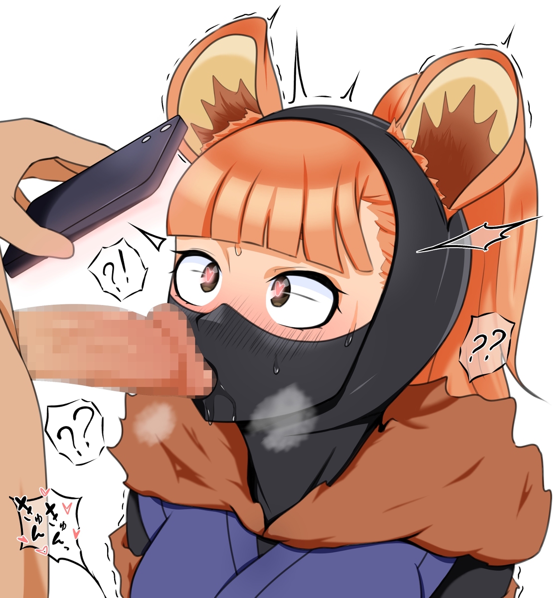 ?!, ??, blowjob, blush, boku no hero academia, clair voyance's sidekick, female, female focus, heart-shaped pupils, hypnosis, light skin, male, mask, mind control, my hero academia, orange hair, penis, penis awe, phone, rape, ryuugu