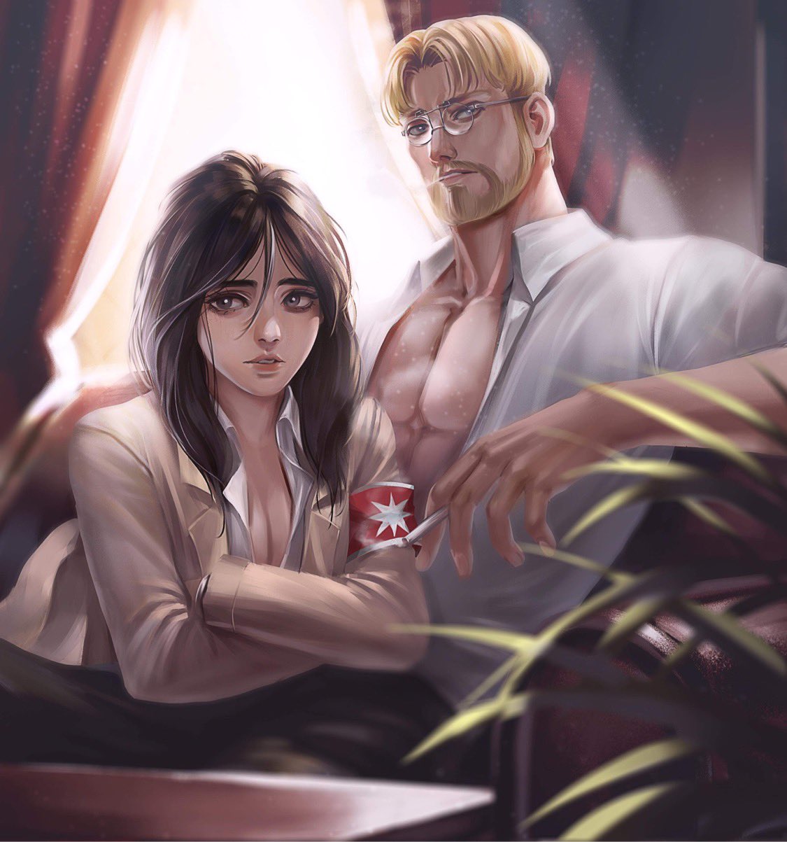 attack_on_titan couple half-dressed pieck_finger shingeki_no_kyojin zeke_jaeger