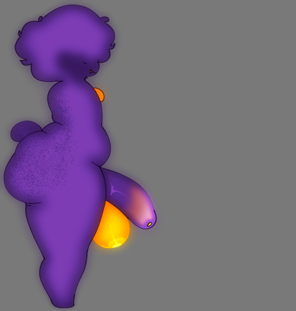 afro balls fat_ass fat_butt flaccid_cock freckles gradient_penis no_arms purple_body purple_skin side_view yellow_gem yellow_teeth