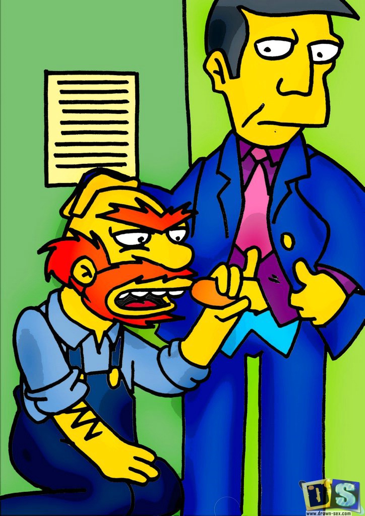 2boys beard blue_shirt boner drawn-sex.com erection gay grey_hair groundskeeper_willie hand_on_head holding_penis human imminent_fellatio male male_only multiple_males mustache necktie overalls pants_open penis penis_out red_hair seymour_skinner suit the_simpsons unibrow yaoi