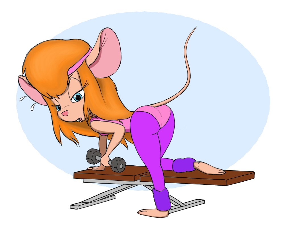 ass bent_over chip_'n_dale_rescue_rangers disney gadget_hackwrench itsjustflesh leotard solo weightlifting workout