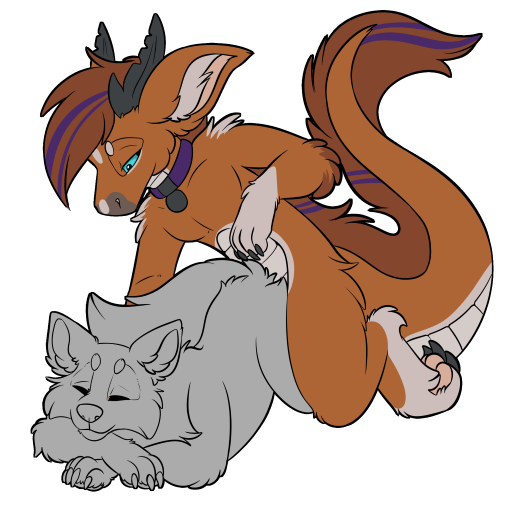 2boys blue_eyes brown_body circle_eyebrows collar dragon duo duo_focus eyebrows horn male male_focus male_only mane scale_(disambiguation) symrea telegram_sticker