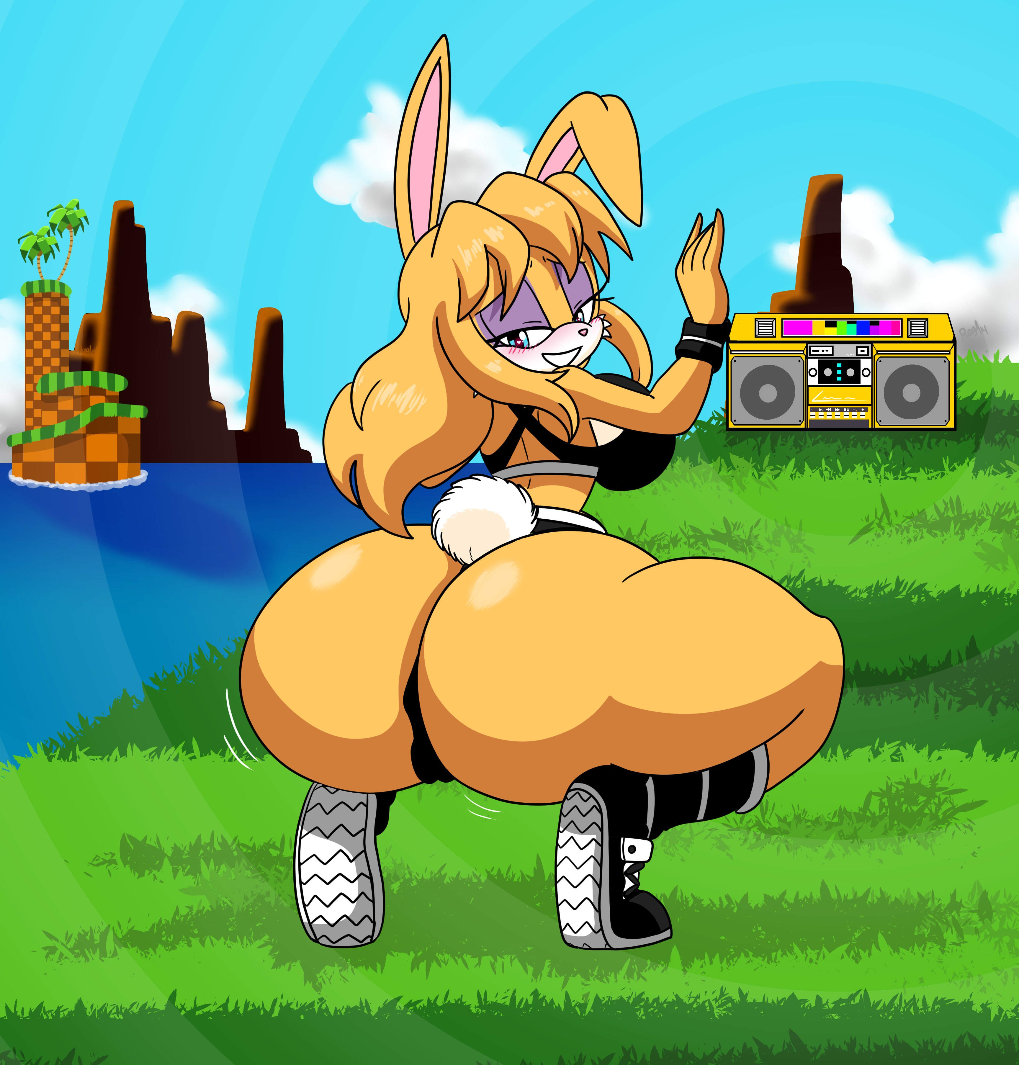 1girls, anthro, ass, ass shake, bedroom eyes, big ass, bunnie rabbot, fat ass, female, female only, gold boombox (prevence), half-closed eyes, huge ass, lagomorph, large ass, rabbit, roga14, smile, solo, sonic (series), sonic the hedgehog (series), thick ass, thick thighs, twerking, wide hips