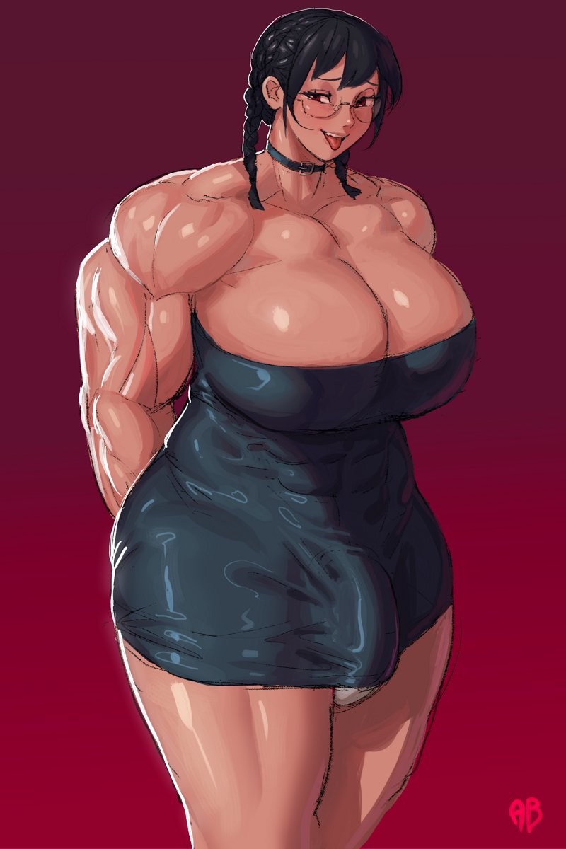 1futa animalbutton black_hair bottomless braided_hair breasts bulge clothed clothing dress flaccid futa_only futanari glasses horny horny_futa huge_breasts huge_cock human light-skinned_futanari light_skin mostly_clothed muscular muscular_futanari panties penis penis_slip round_glasses short_hair solo solo_futa standing thick_thighs thirsty turned_on