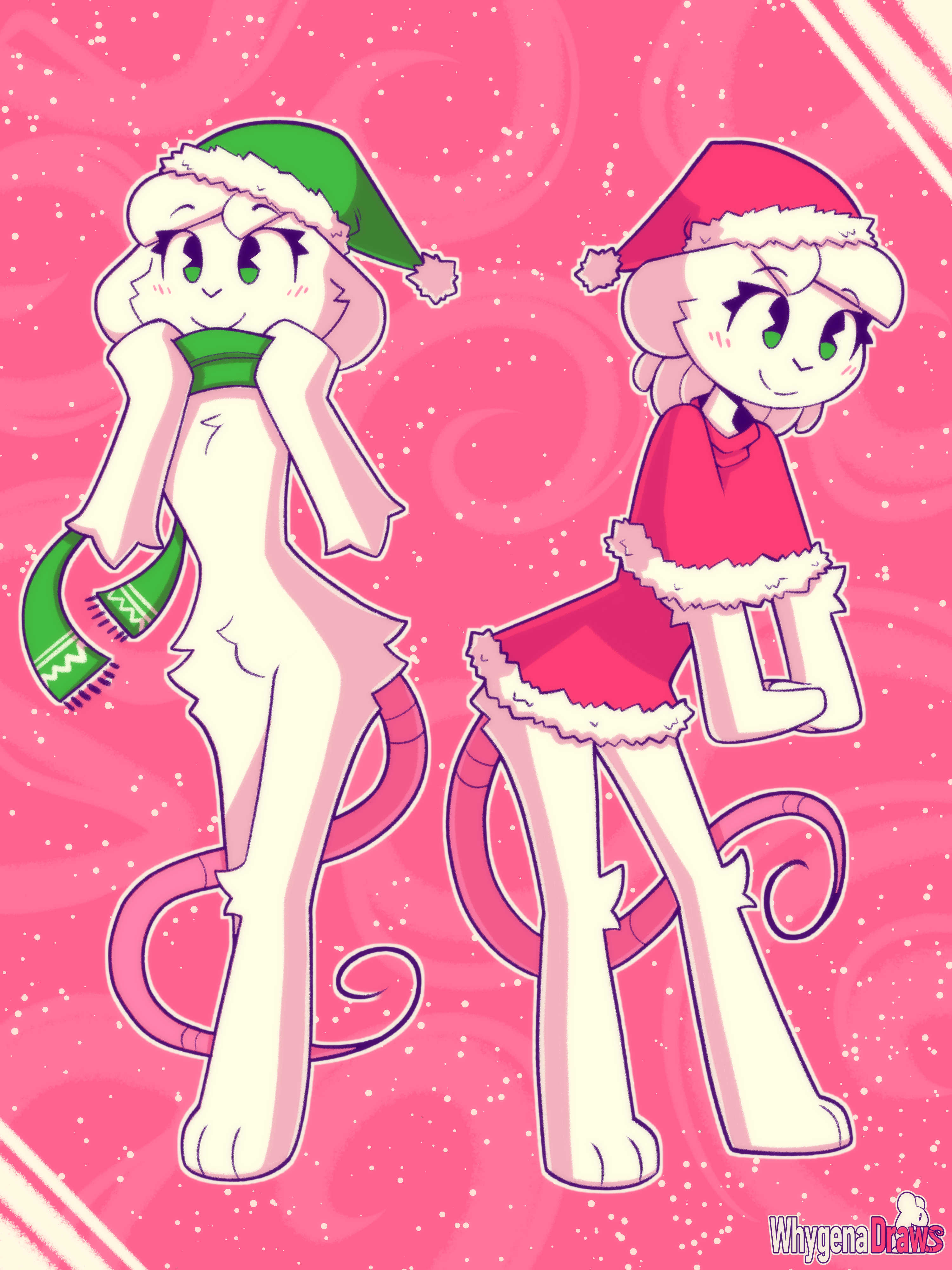 1boy, anthro, blush, christmas, christmas hat, christmas outfit, femboy, fur, furry, male, male only, mouse, nude, reggie (whygena), rodent, scarf, solo, whygena