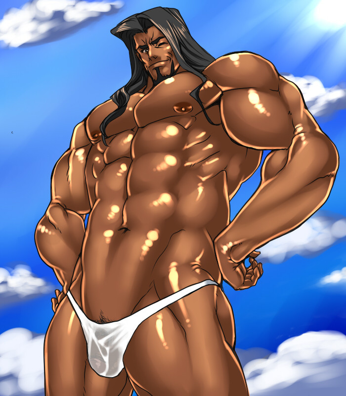 arad_senki balls bara bulge dungeon_and_fighter dungeon_fighter_online facial_hair jeda_raxpa male male_only male_priest_(dungeon_and_fighter) muscles muscular one_eye_closed penis priest_(dungeon_and_fighter) rabbit_(artist) rabbit_(pixiv744412) slap_up_party_arad_senki solo solo_male thong