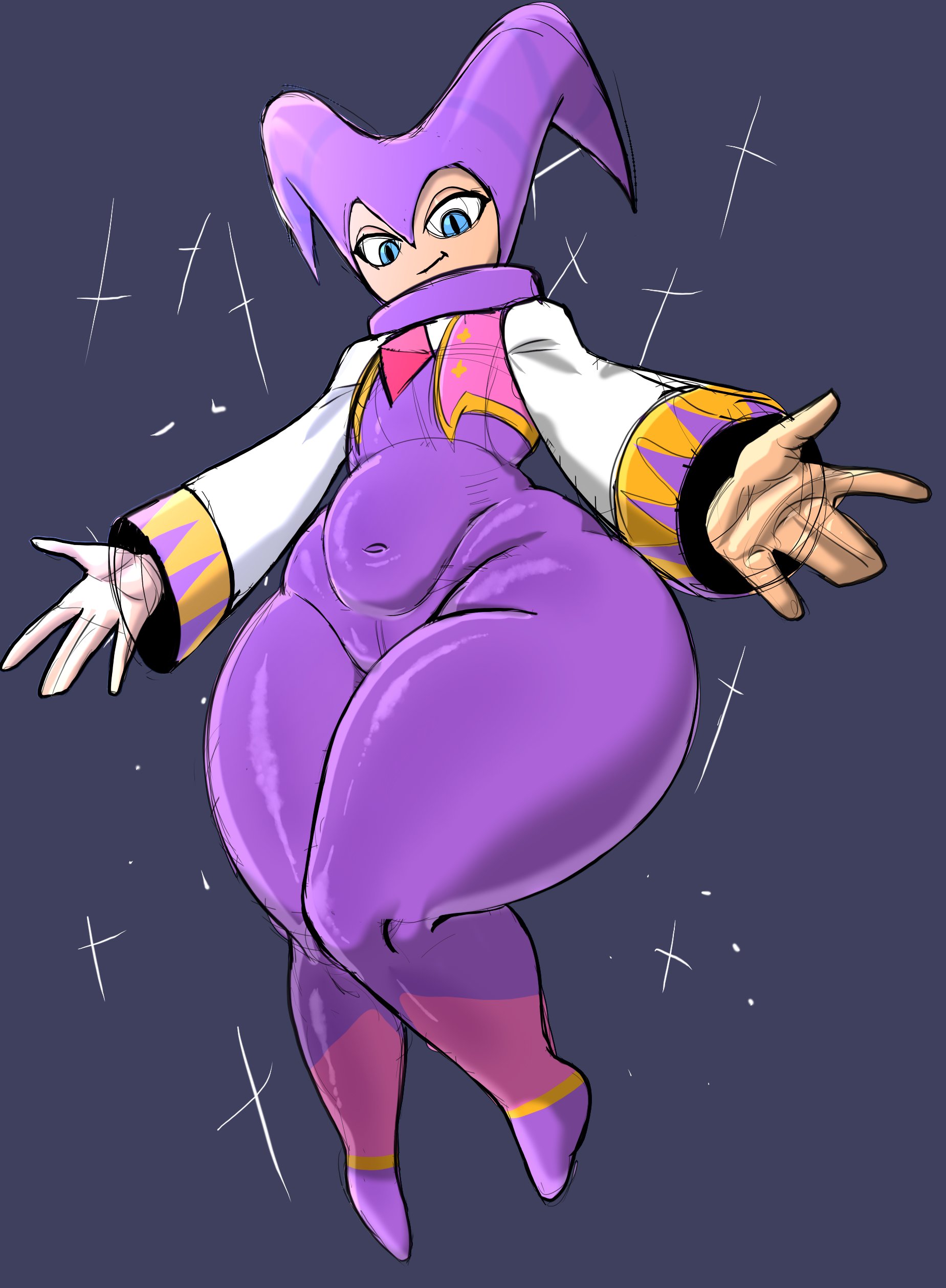 1girl, babyhunt4, belly, bodysuit, female, female focus, fully clothed, navel, nights, nights into dreams, sega, solo female, thick thighs, tight clothing, wide hips