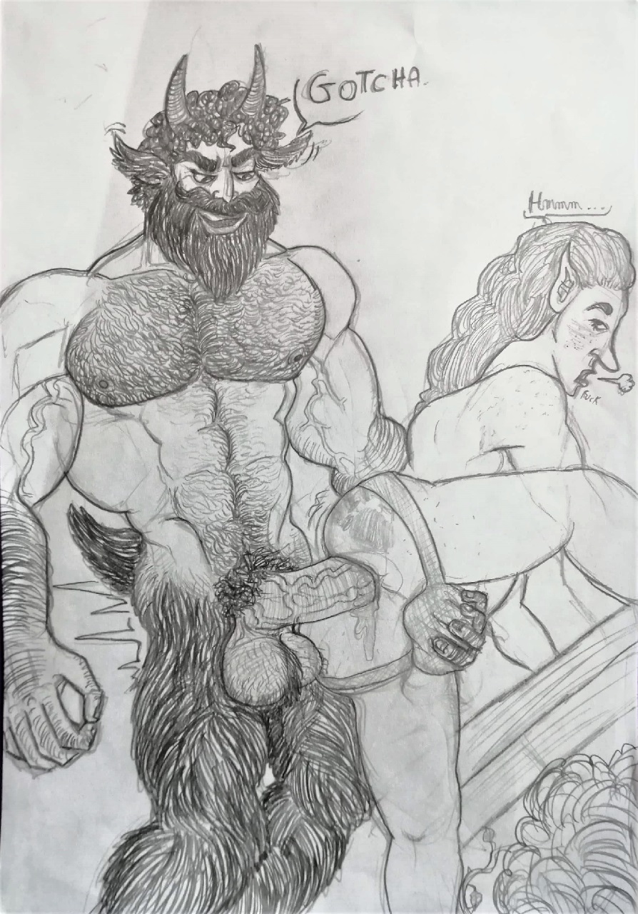 beard bearded big_balls big_penis cocky cocky_smile curly_hair doggy_style domination elf elf_male facial_hair faun fucked_from_behind gay gay_domination gay_sex george_(character) goat_ears hairy hairy_arms hairy_balls hairy_chest hairy_male heavy_balls horns hunk long_hair long_hair_male manly motion_lines muscle muscular muscular_male pencil_(artwork) rough_sex satyr spank_marks thick_penis traditional_art traditional_media traditional_media_(artwork) veiny_muscles veiny_penis