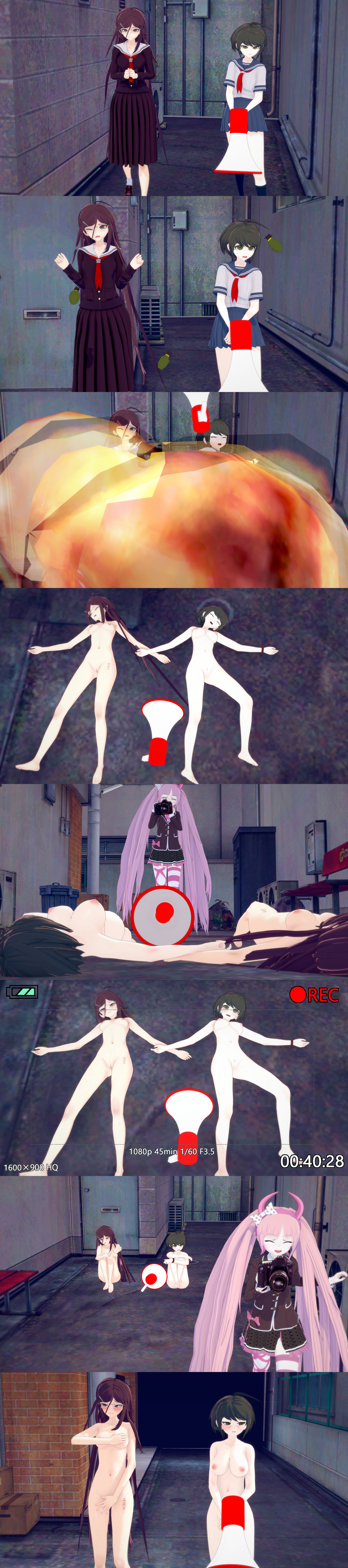 ass breasts danganronpa danganronpa_ultra_despair_girls female female_only fukawa_touko humiliation naegi_komaru nude public public_nudity pussy ultimateenf utsugi_kotoko