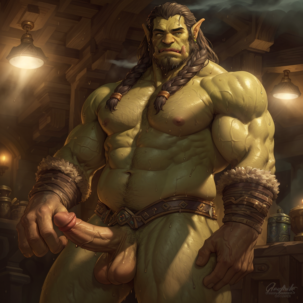 ai_generated balls cock dick erected_penis erection gay green_skin hairy hairy_armpits hairy_chest hairy_legs large_pecs large_pectorals male male_only muscle muscles muscular muscular_arms muscular_legs muscular_thighs orc orc_(warcraft) orc_male pecs penis solo standing standing_position sweat sweatdrop sweating sweaty thrall thrall_(warcraft) world_of_warcraft