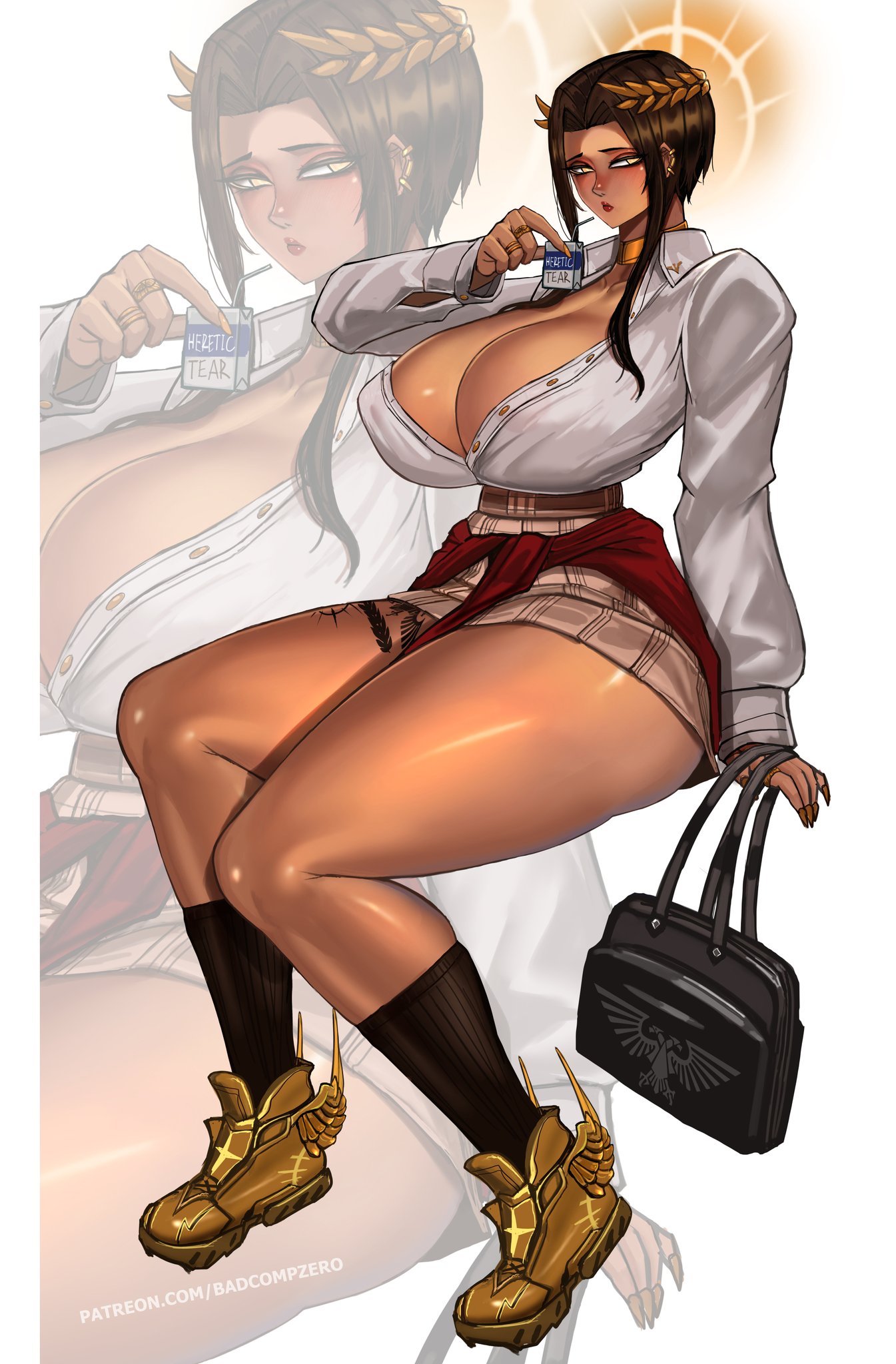 1girls, badcompzero, big ass, big breasts, bimbo, bimbo body, copper skin, genderswap, genderswap (mtf), god-emperor of mankind, hourglass figured female, purse, rule 63, warhammer (franchise), warhammer 40k
