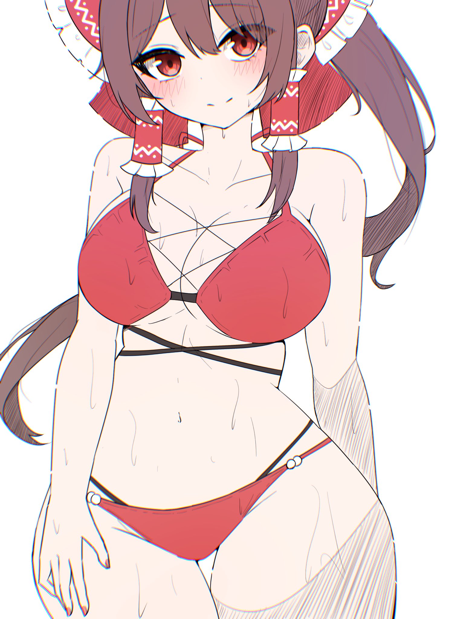 1girls, artist request, bikini, breasts, long hair, mikan7f, reimu hakurei, swimsuit, tagme, touhou