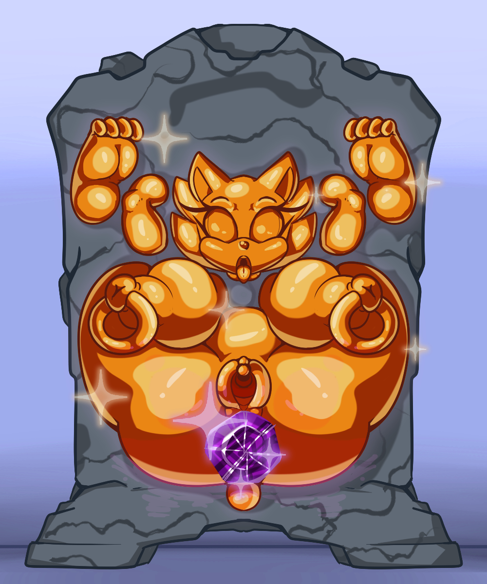 1girls, 2021, 2d, 2d (artwork), asfr, blueberrygriz, blueberrygrizzly, breasts, defeat, defeated, defeated heroine, door of the defeated, feet, female only, gem buttplug, gold (metal), gold body, humiliation, inanimate transformation, large breasts, metal transformation, naked, naked female, nipple piercing, nipples, object transformation, objectification, open mouth, petrification, phantom ruby, post-transformation, presenting, pussy, pussy piercing, rule 63, sega, solo, sonic (series), sonic the hedgehog, sonic the hedgehog (series), sonique the hedgehog, spread legs, stationary restraints, stone wall, stuck in object, stuck in wall, thick thighs, thighs, tongue out, trap