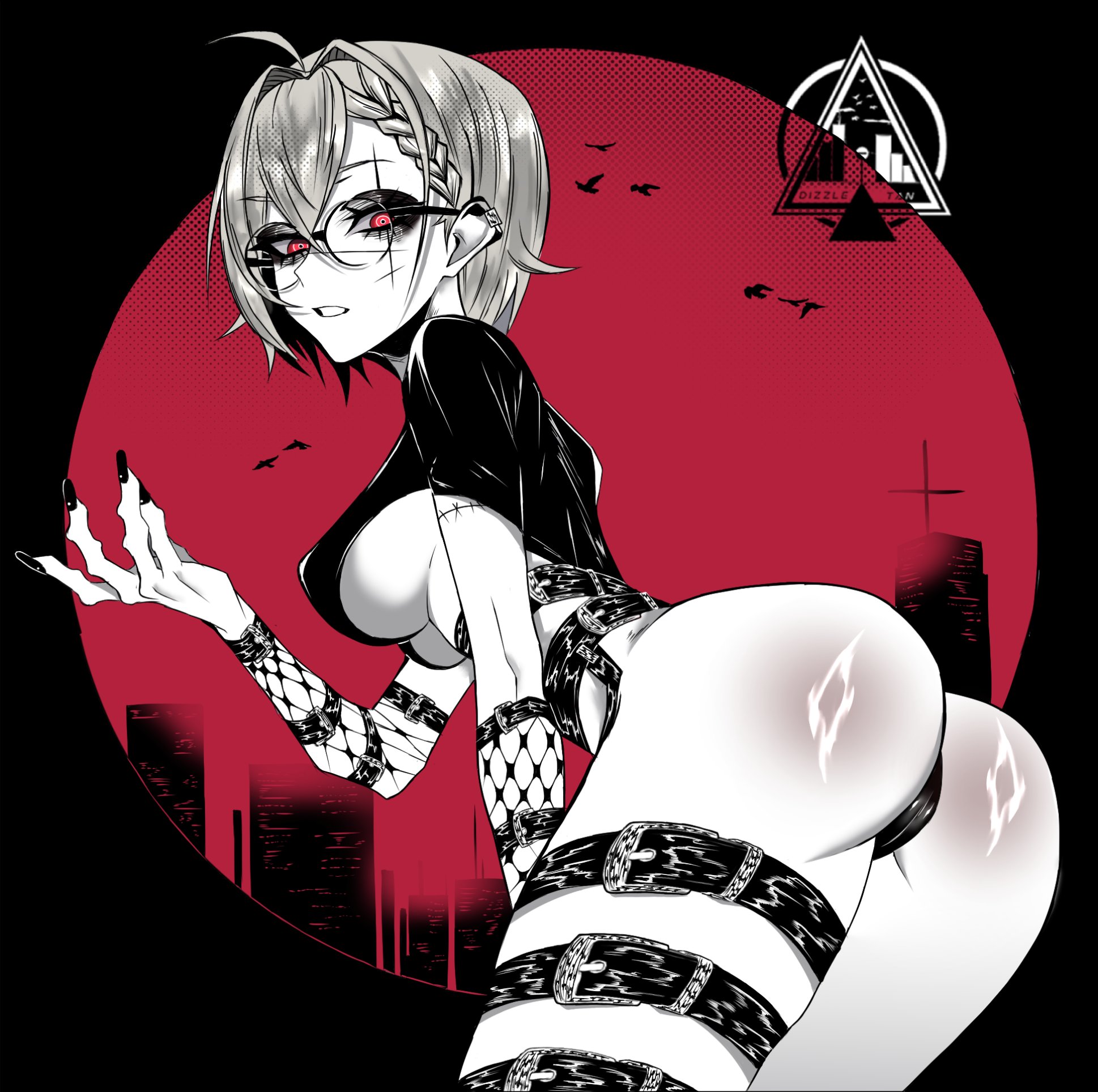 1girls, ass, clothed, clothed female, clothing, dizzle tan, female, female only, indie virtual youtuber, red eyes, saruei (vtuber), solo, virtual youtuber, vtuber