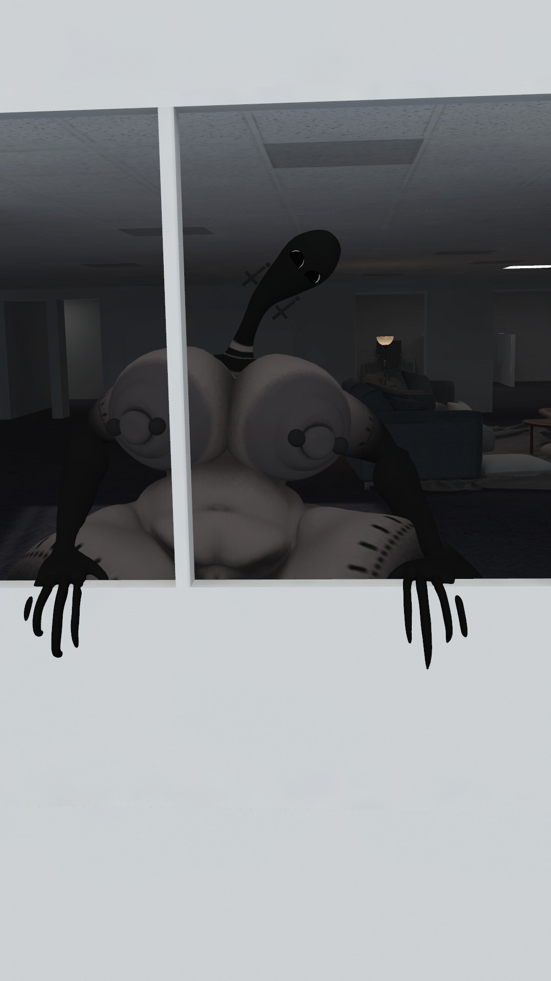 3d, alternate (mandela catalogue), eden (dotolie), female, huge ass, huge breasts, huge thighs, looking at viewer, mandela catalogue, n (mandela catalogue), nude, vrchat, window