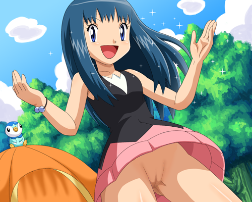 1girls 2d blue_eyes blue_hair dawn_(pokemon) female human human_only no_panties pokemoa pokemon pussy soara solo