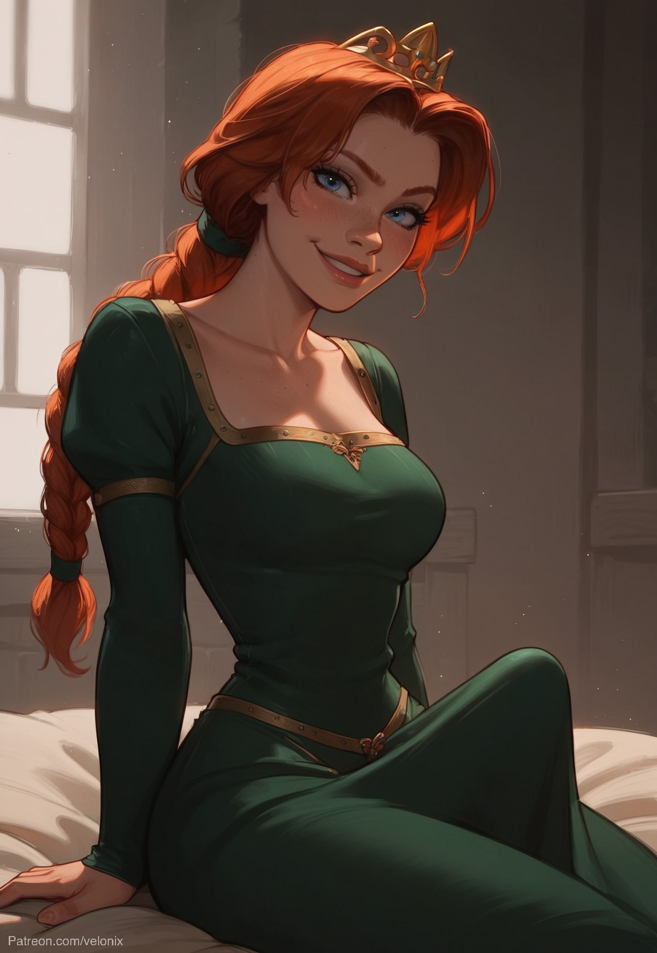 1futa, abs, ai generated, ass, balls, big ass, big breasts, big butt, big hips, big penis, blue eyes, breasts, cleavage, covered abs, dick, dickgirl, dress, eyebrows, eyelashes, freckles, freckles on face, fully naked, fully nude, futa only, futanari, green dress, grin, grinning, grinning at viewer, hair, hands-free, huge cock, human fiona, imminent fellatio, imminent oral, indoors, intersex, lips, long hair, looking at viewer, makeup, naked, naked futa, narrow waist, narrowed eyes, nose, nude, nude futa, penis, pent up, princess fiona, princess fiona (human), red hair, seducing, seductive, seductive eyes, seductive gaze, seductive look, seductive mouth, seductive pose, seductive smile, shrek (series), smile, smile at viewer, smiley face, smooth balls, smooth penis, smooth skin, solo, solo dickgirl, solo focus, solo futa, testicles, throbbing penis, velonix
