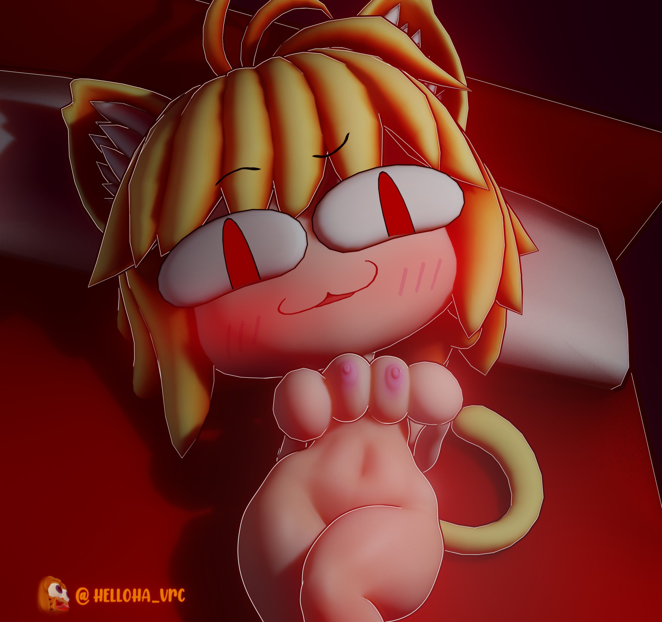 3d, belly button, breast squeeze, breasts, female, melty blood, neco-arc, nipples, nonoha vrcnsfw, tagme, thighs