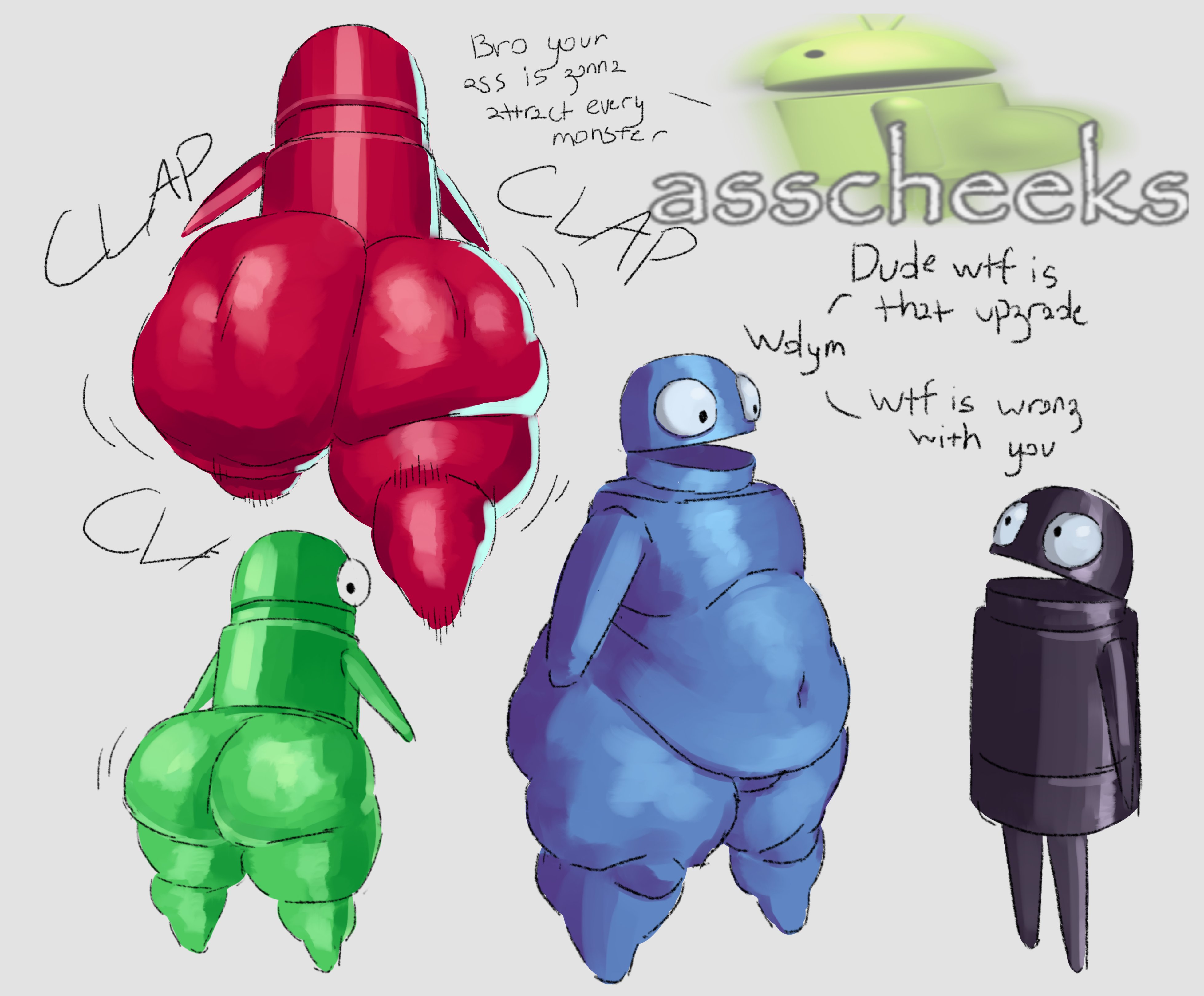 android (os), ass, belly, belly button, big ass, big belly, bugdroid, clapping cheeks, dialogue, english text, humor, male, male only, overweight, r.e.p.o., robot, semibot, semiwork, sketch, tagme, text, the noodl3r, what, what has science done