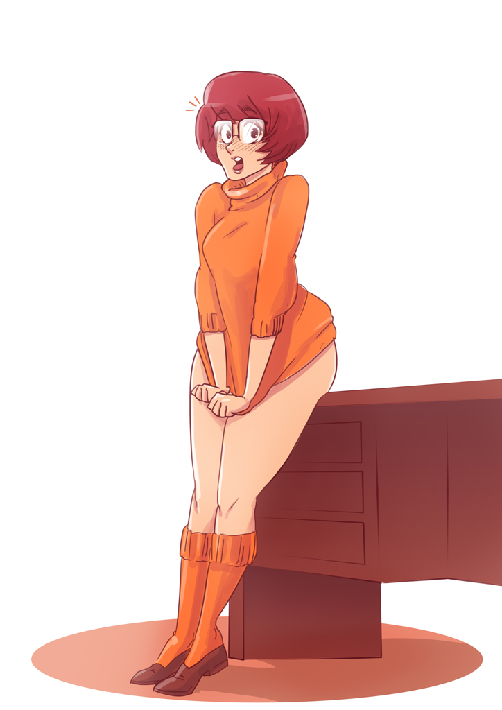 artz bottomless brown_hair color embarrassed enf female female_only hanna-barbera human scooby-doo short_hair solo sweater velma_dinkley