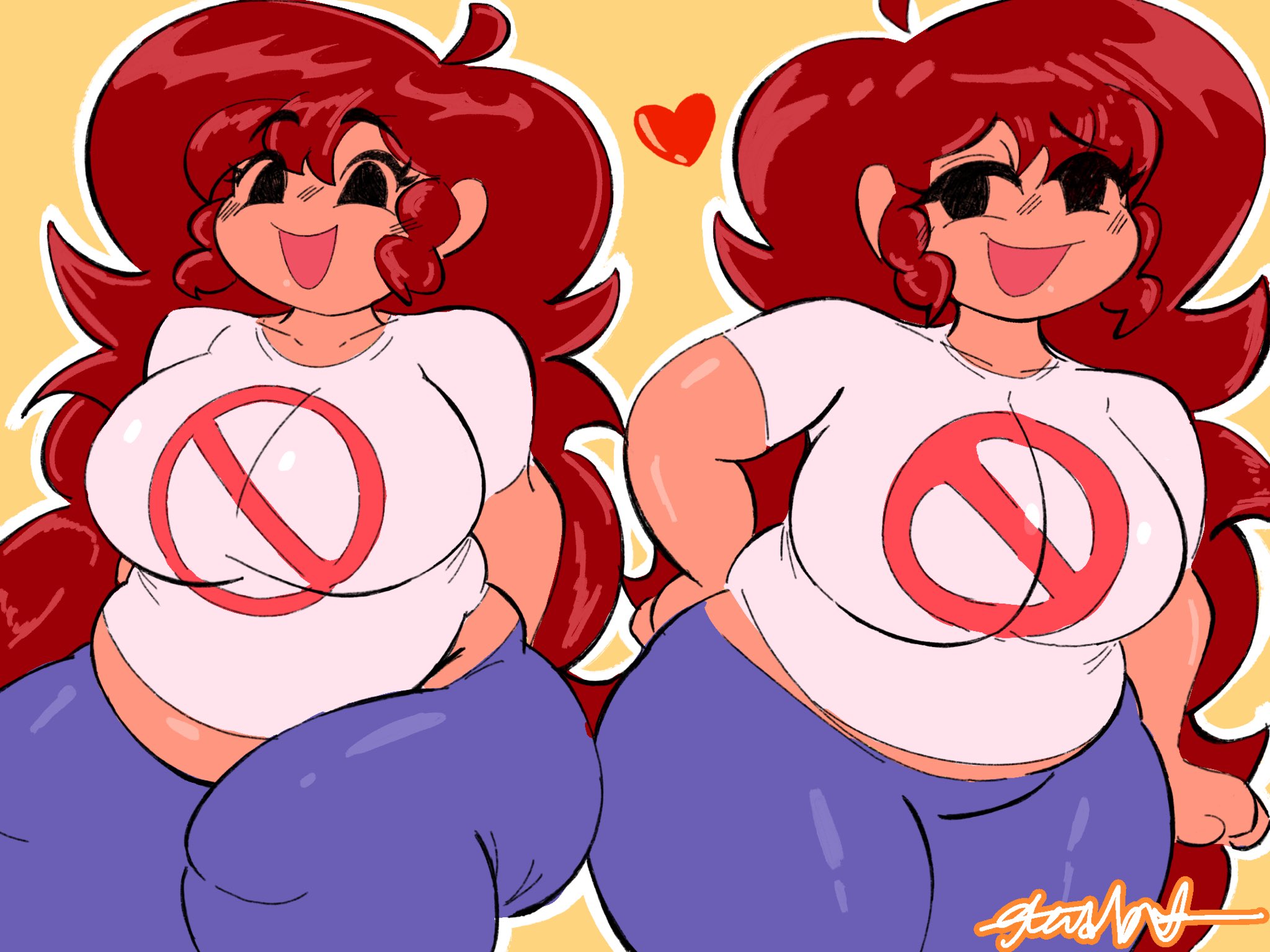 1girls, artist request, auburn hair, bbw, big belly, big breasts, breasts, chubby, chubby female, fat, fat female, female, fnf, friday night funkin, girlfriend (friday night funkin), thick thighs