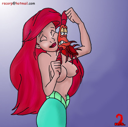 1boy 1girls areolae ariel breasts closed_eyes crab disney disney_princess erect_nipples female feral interspecies male medium_breasts mermaid nipples red_scorpion sebastian_(disney) size_difference the_little_mermaid topless