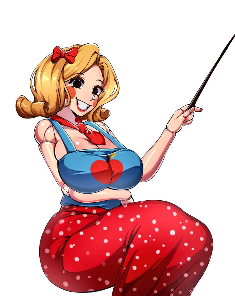 1girls 2024 2d 2d_(artwork) 2d_artwork ai_generated big_breasts black_eyes blonde_hair breasts cleavage clothed_female clothing female_focus miss_delight mob_entertainment poppy_playtime poppy_playtime_(chapter_3) school_teacher short_hair simple_background smile teacher teeth white_background