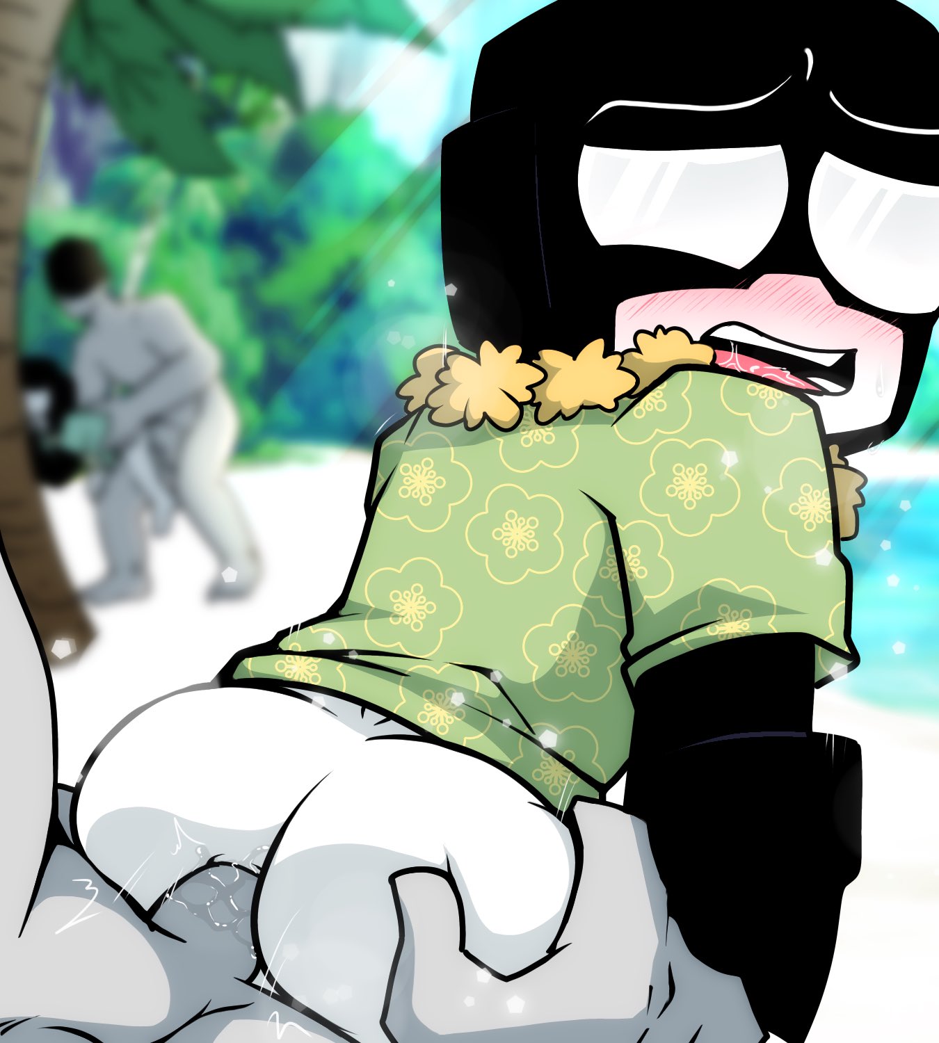2boys, 2male, anal, anal sex, anon, anonymous character, anonymous male, ass grab, background sex, beach, beach background, blush, blushing, bottomless, gay, gay anal, gay sex, montr33, newgrounds, on beach, only male, open mouth, saliva, steve (tankmen), summer, tankman, tankmen, toony, toony face