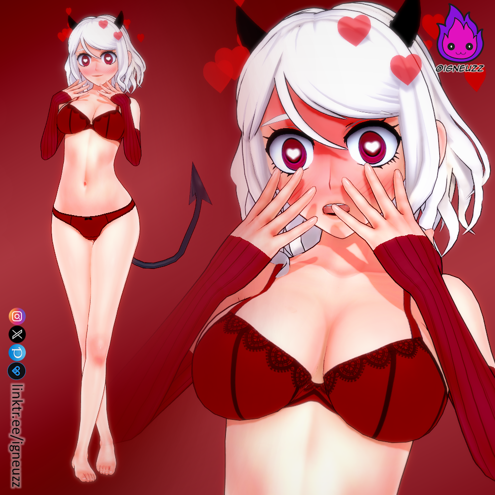 1girls 3d commission female female_only gumroad helltaker helltaker_(character) igneuzz igneuzz_set lingerie lingerie_bra lingerie_only lingerie_panties modeus_(helltaker) shy solo