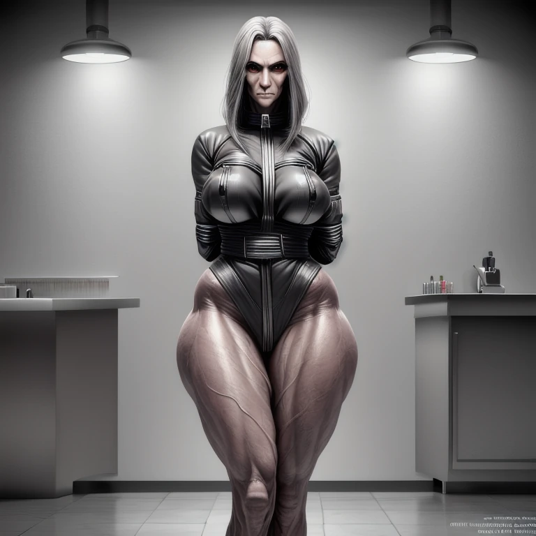 ai_generated angry angry_face big_breasts gilf granny grey_body grey_hair grey_skin mad milf sexy.ai shaved_pussy straitjacket striped_body