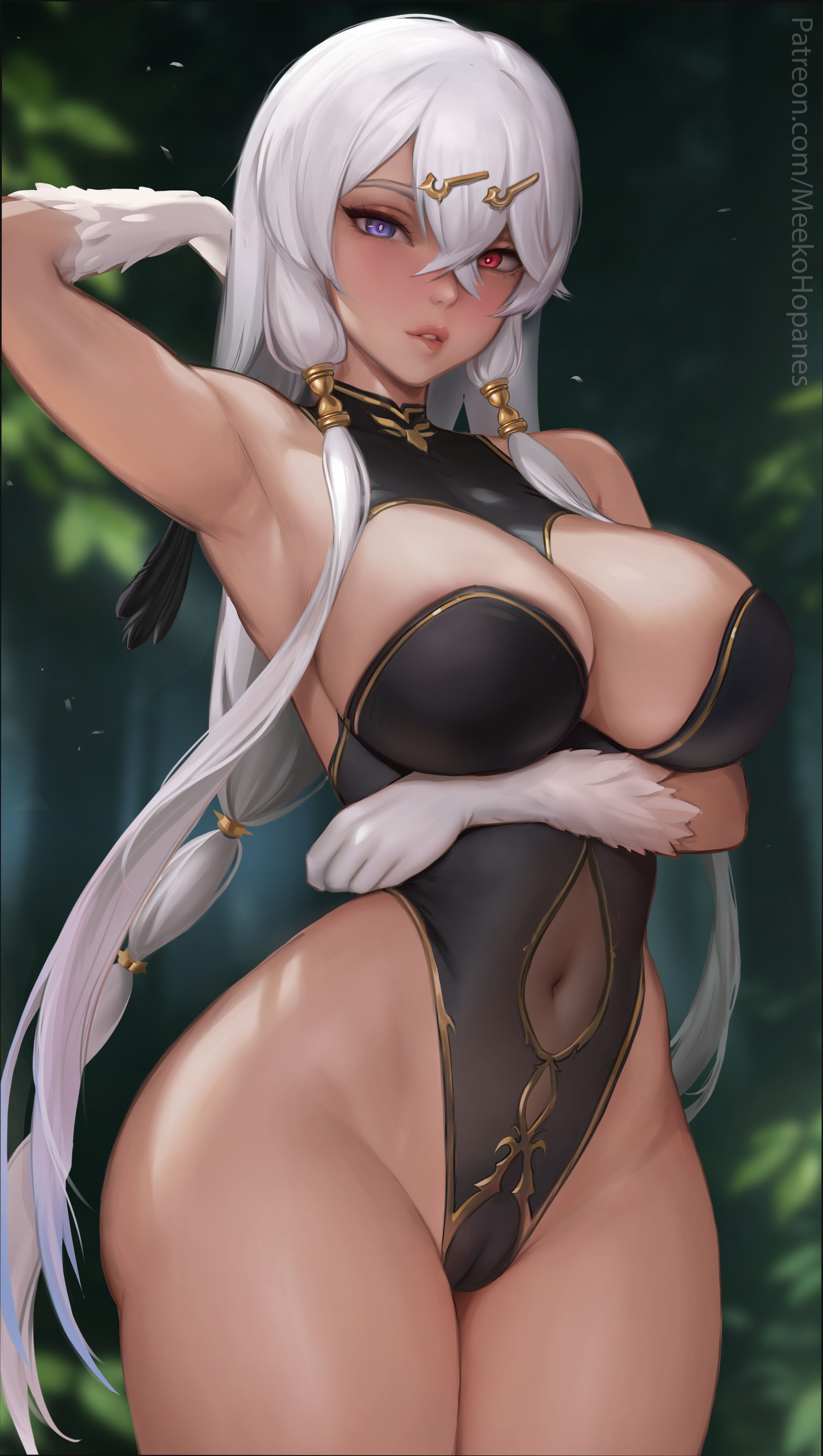 1girls, armpits, atelier (series), atelier ryza, big breasts, biting lip, braid, breasts, cameltoe, clothing, female, female only, hi res, hourglass figure, lila decyrus, long hair, looking at viewer, meekohopanes, purple eyes, pussy, red eyes, solo, solo female, standing, thick thighs, thighs, watermark, white hair, wide hips