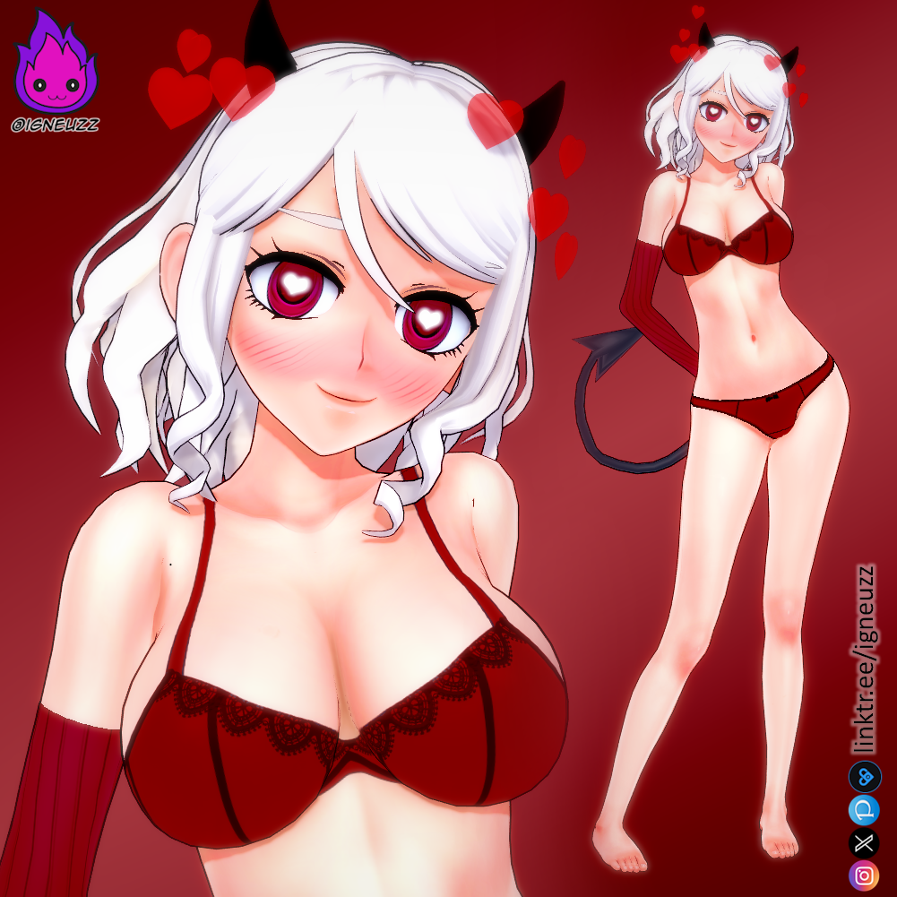 1girls 3d commission female female_only gumroad helltaker helltaker_(character) igneuzz igneuzz_set lingerie lingerie_bra lingerie_only lingerie_panties modeus_(helltaker) shy solo