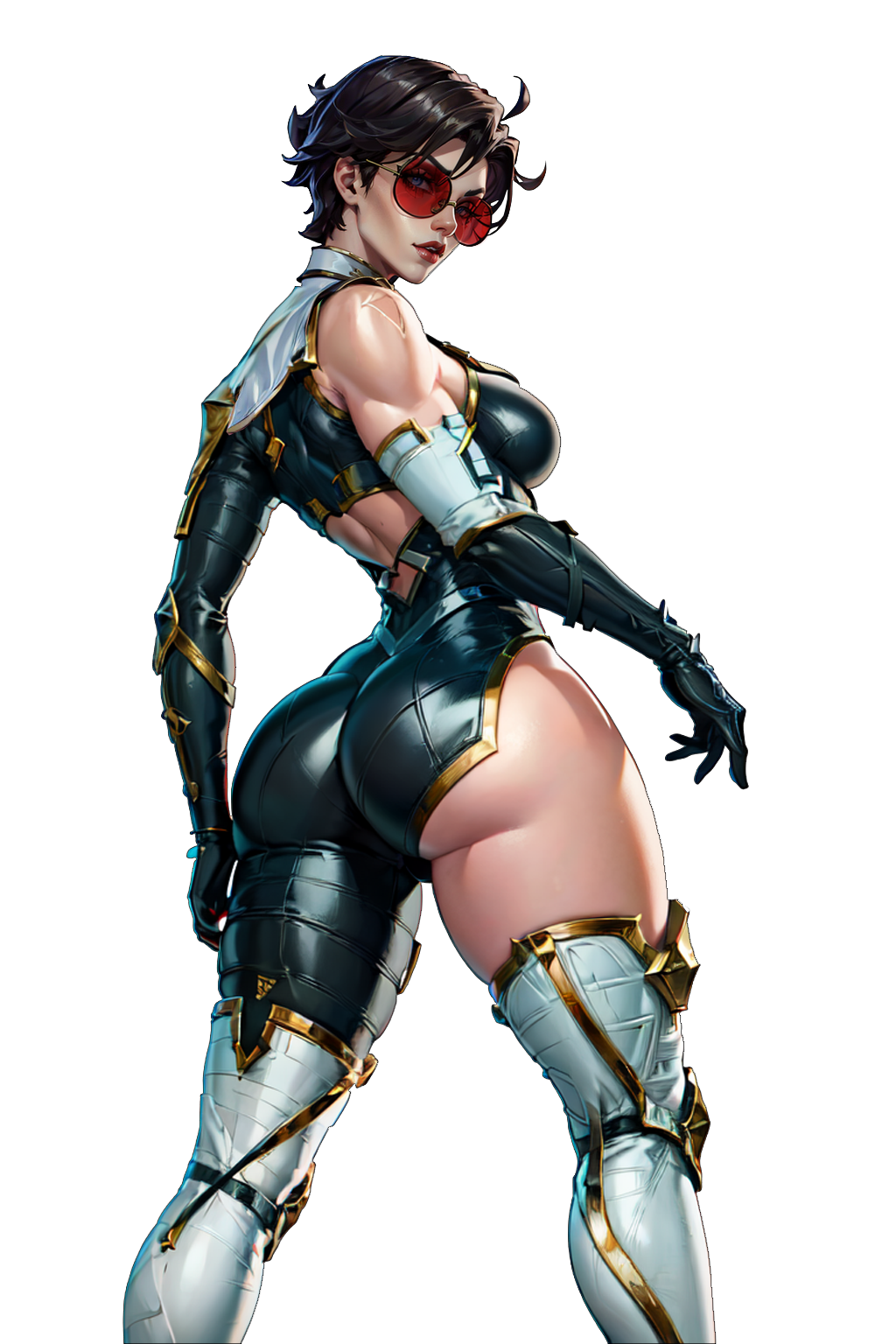 1girls ai_generated athletic athletic_female big_ass big_breasts breasts brown_hair circular_glasses female female_focus female_only fit_female large_breasts league_of_legends looking_at_viewer looking_back muscular_back pov pov_eye_contact red-tinted_eyewear red_glasses riot_games sentinel_vayne short_hair solo solo_female solo_focus sunglasses tagme the_ruined_king_saga thick_thighs tinted_eyewear vayne