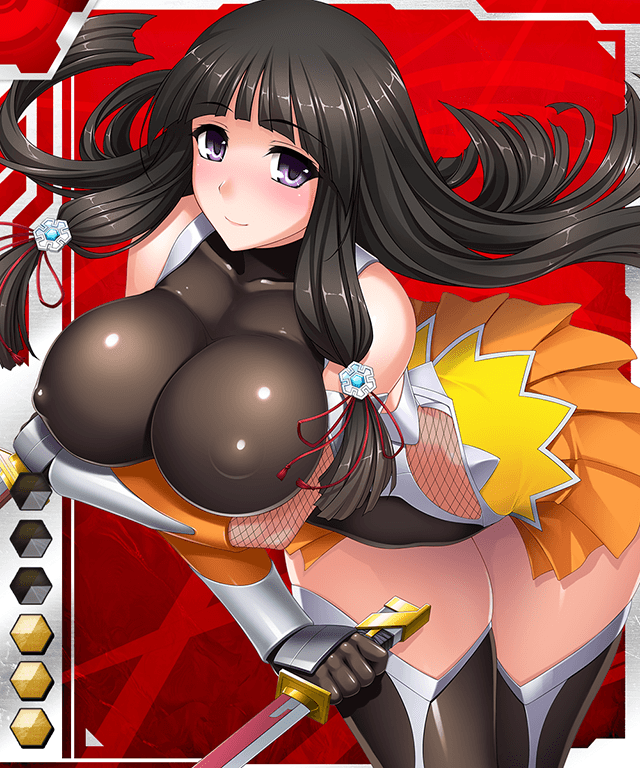 black_hair bodysuit breasts fishnets huge_breasts purple_eyes rindou_(radical_dream) taimanin_(series) taimanin_asagi_battle_arena taimanin_asagi_battle_arena_all_card_gallery