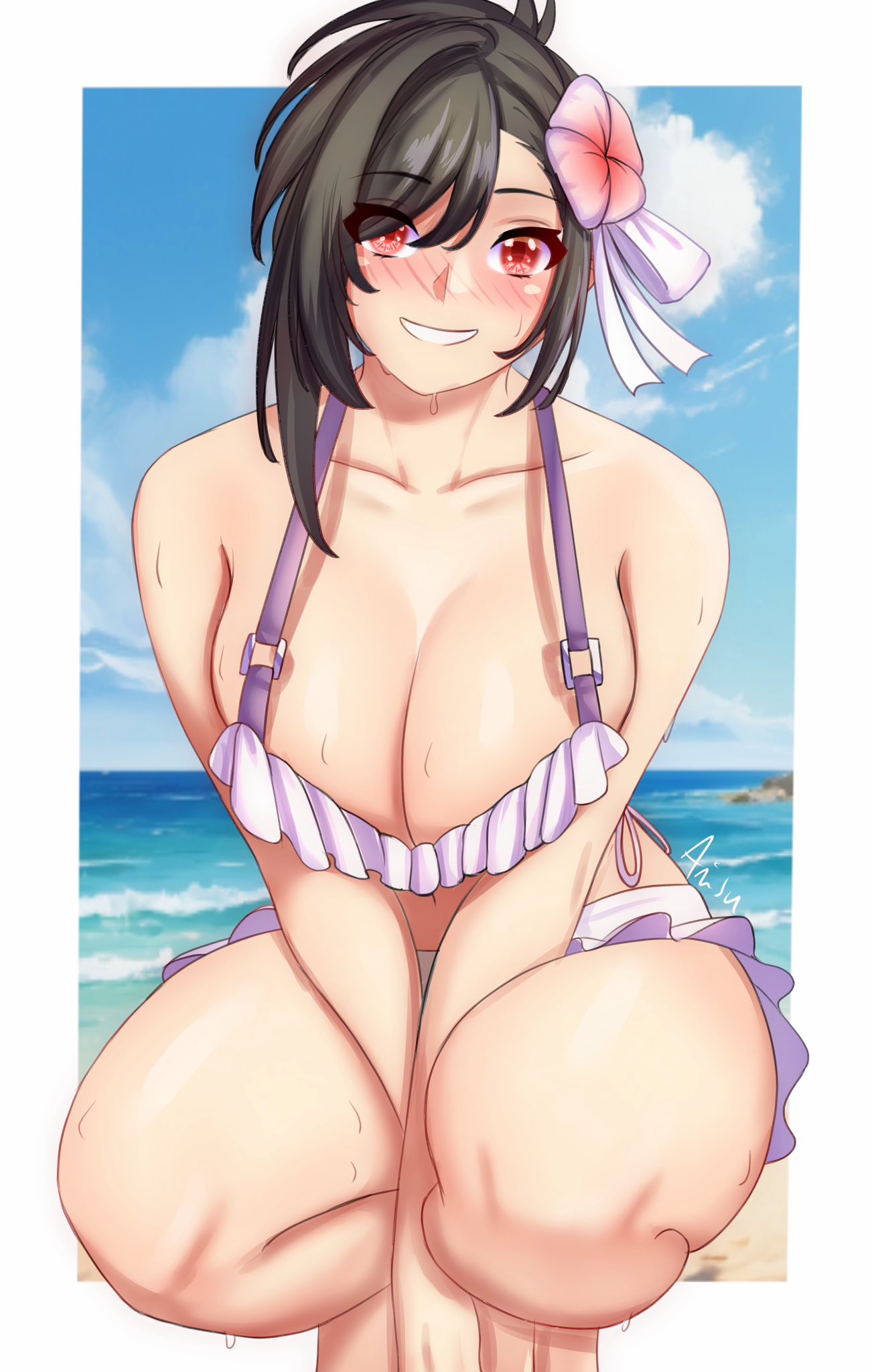 alternate costume, anisdrawn, female, female only, final fantasy, final fantasy vii, final fantasy vii rebirth, final fantasy vii remake, looking at viewer, solo, swimsuit, tifa lockhart, tifa lockhart (shining spirit)